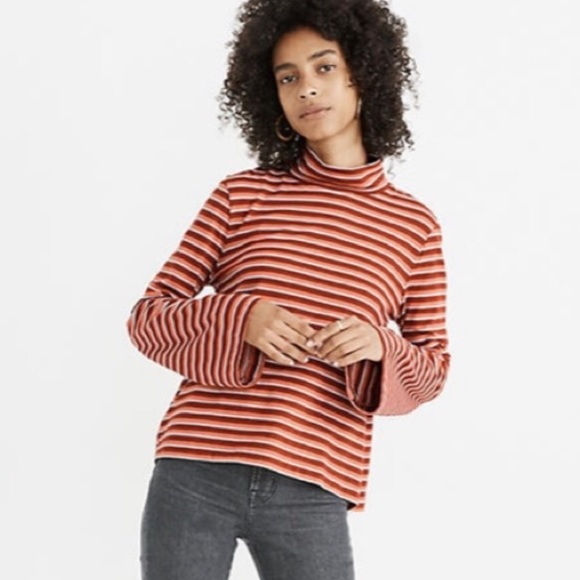 Madewell Tops - Madewell Striped Flare Sleeve Turtleneck Top Sz M